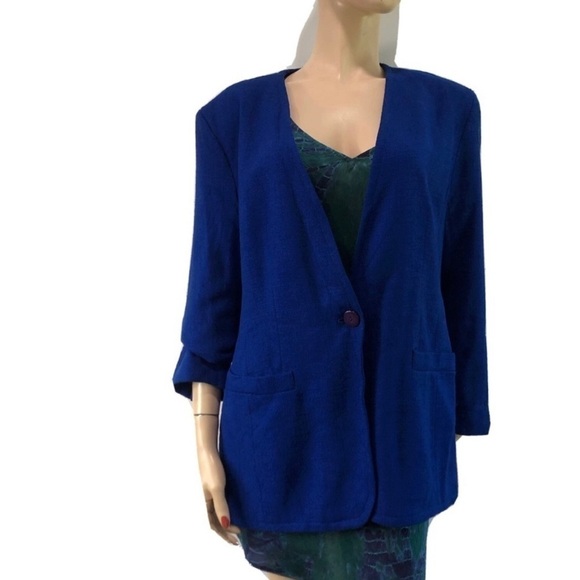 Liz Claiborne Vintage Blazer Chest Pocket Royal Blue - Picture 4 of 16